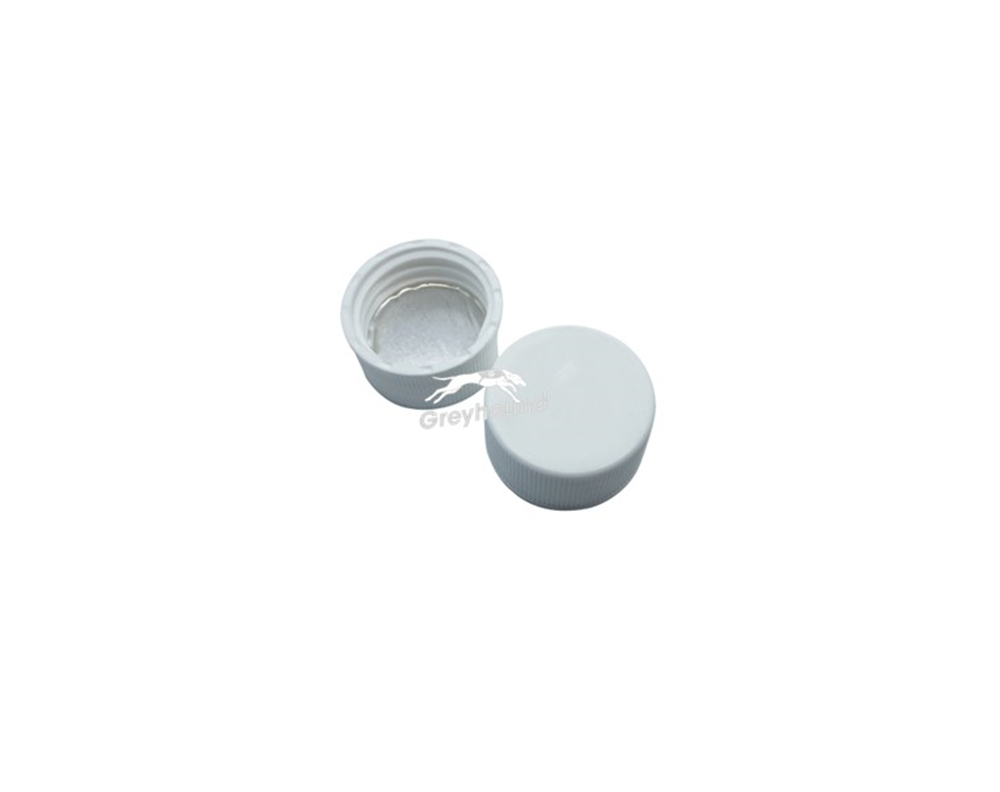 Picture of 24-400mm Solid Top Screw Cap, White Polypropylene with Aluminium Foil/White Silicone Septa, 3mm, (Shore A 50)